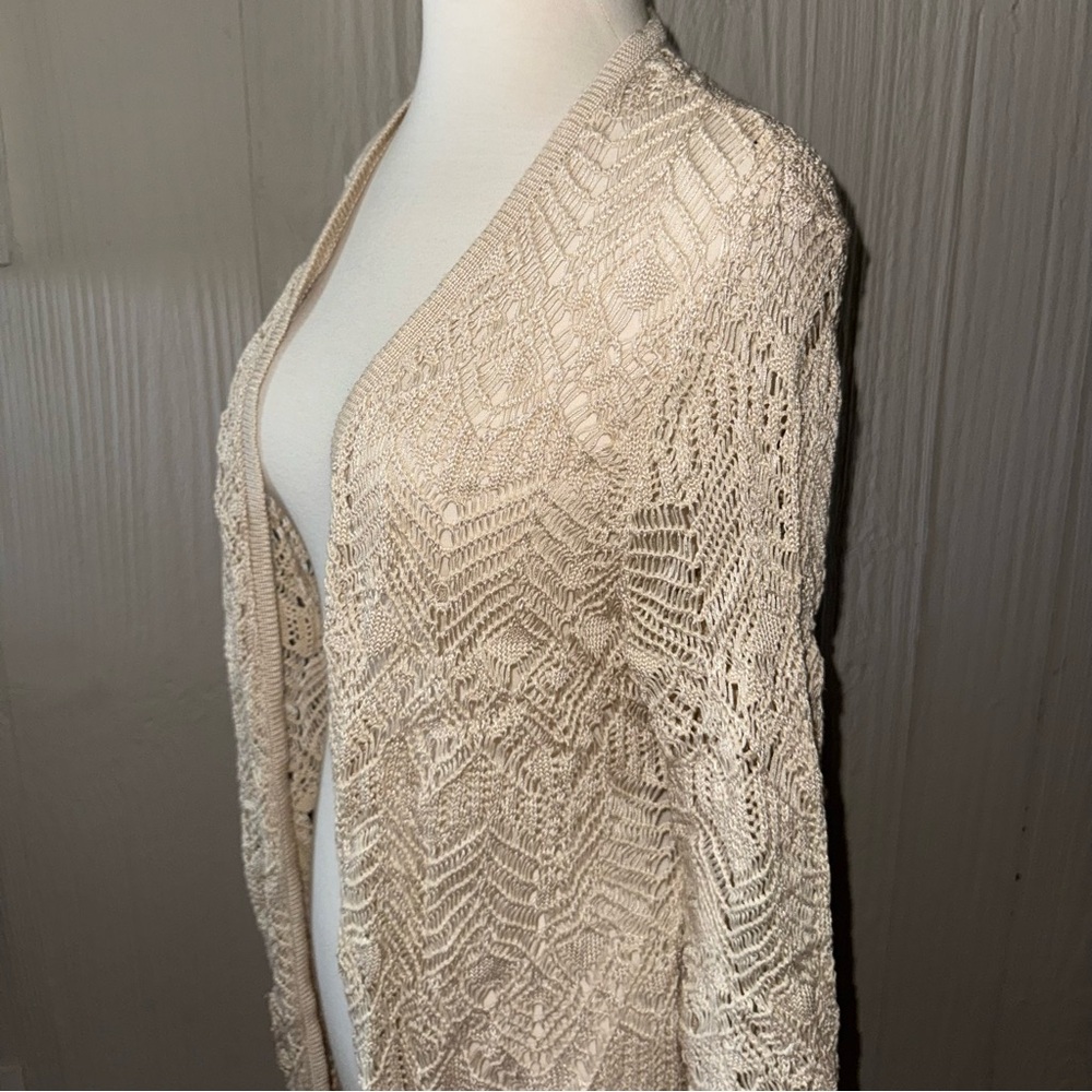 JM Collection Women's Cream Loose Knit Open Front Long Cardigan Size Small
